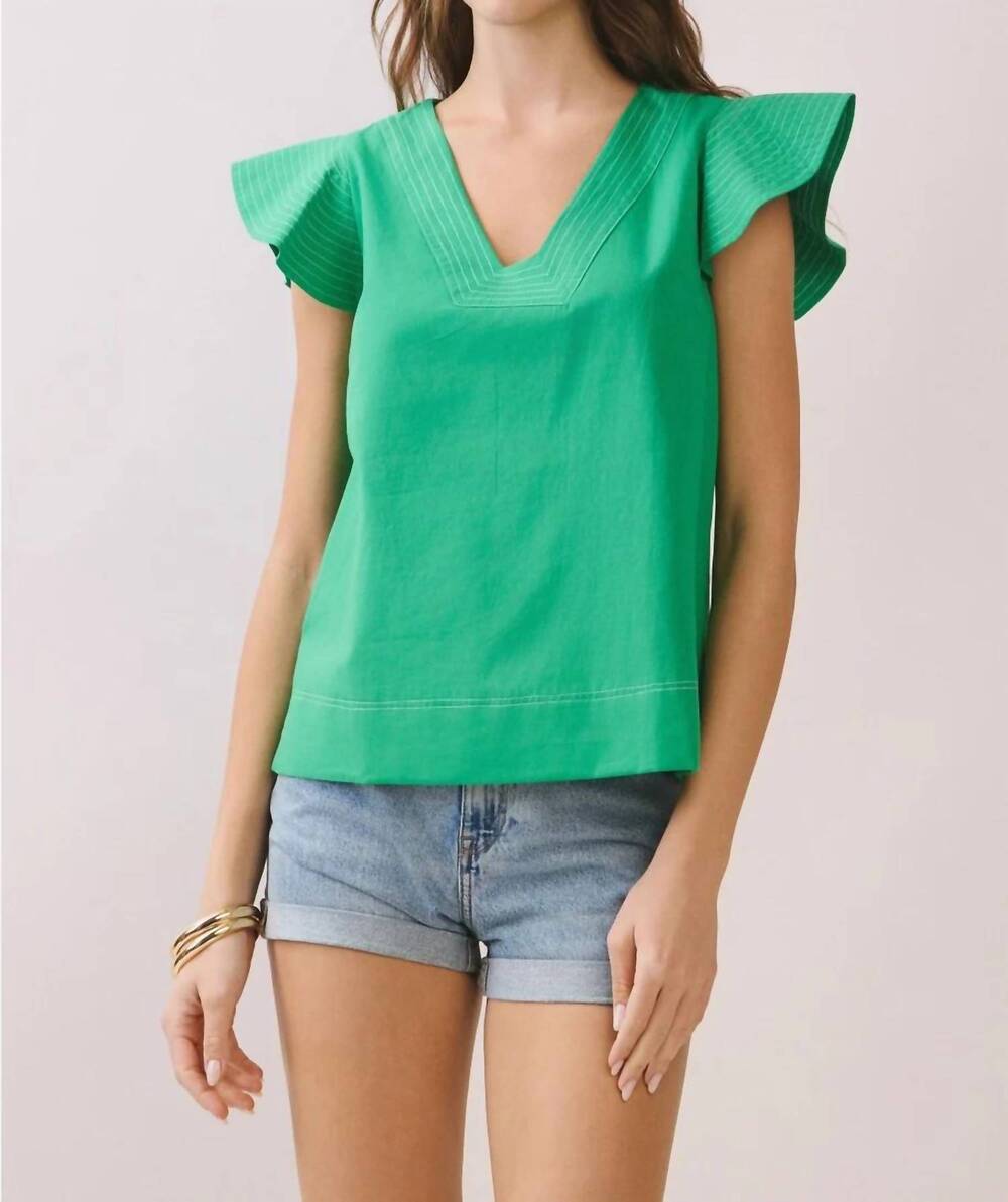 NEW TCEC subtle stitch flutter sleeve blouse top in kelly green